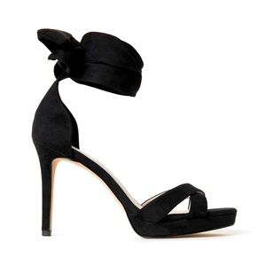 H&M Ankle-Tie Black Suede Heel Sandals
